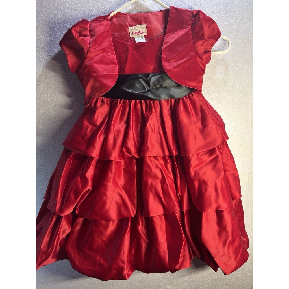 Good Girl Red Satin Fit‎ & Flare Dress w/ Bolero Jacket Girls 4 Formal Party